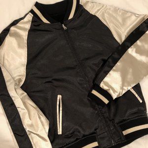 Black/Gold Satin/Velvet Reversible Bomber Jacket